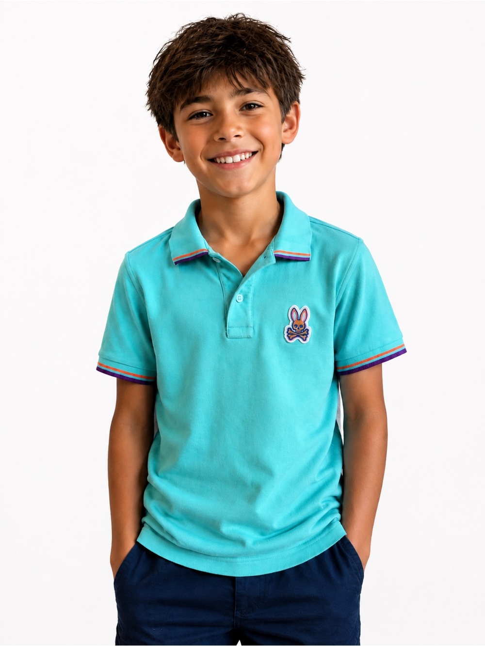 Psycho Bunny Boys Teal Polo with Bunny Patch and Contrast Trim